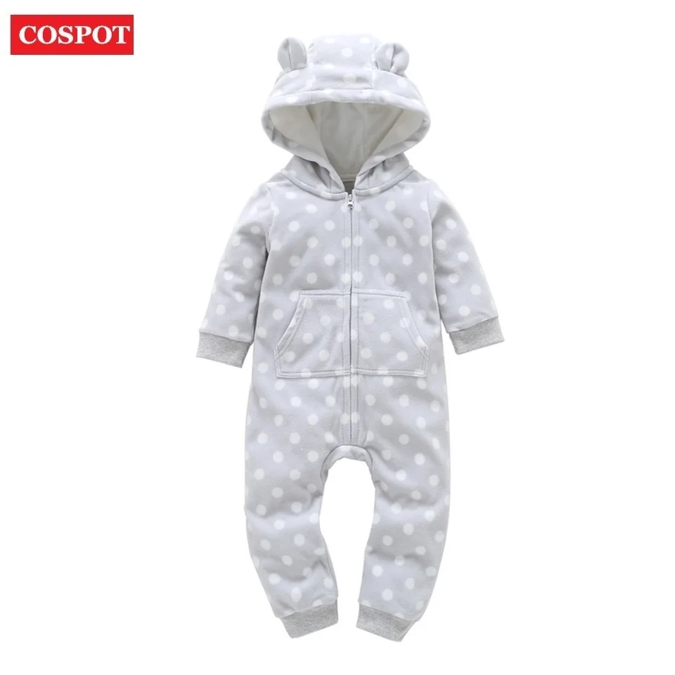 COSPOT/Коллекция 2019 года Детский комбинезон с капюшоном флисовый весенний в белый