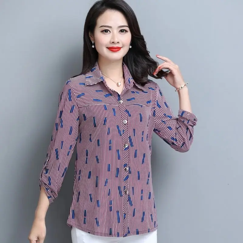 

Spring Autumn Female Shirts Women Striped Shirts Office Lady Women Shirts Solid Fashion Long Sleeves Basic Blouse Oversize 5XL