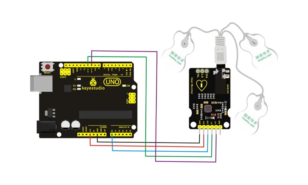 Keyestudio AD8232 измерение показателей ЭКГ монитор сердца модуль датчика для Arduino UNO R3
