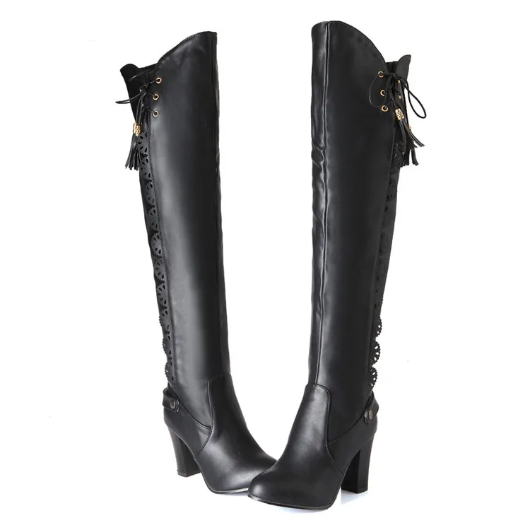 Женские сапоги до колена на массивном каблуке с круглым носком размеры 34 43|boots