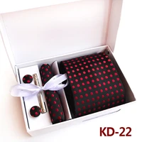24 designs classic mens red dot jacquard woven silk necktie handkerchief cufflinks for business wedding party with gift box