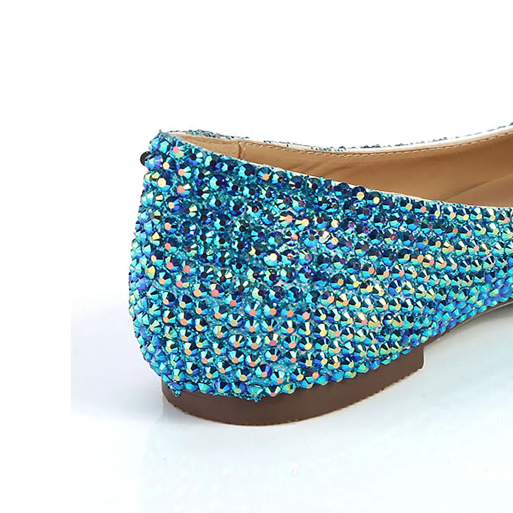 

LSDN-1464 New Fashion British Light Mouth Pointed Sheepskin Flats Female Blue Water Diamonds Club Sexy Ballet Shoes