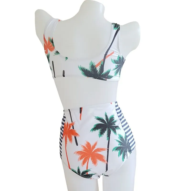 Women 2018 Zipper Coconut Tree Print Bikini Set Push Up Beach Summer High Waist Bikinis Swimwear Biquini Bathing Suit | Женская одежда