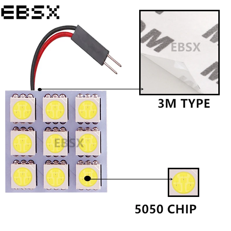 Светодиодные панели EBSX 100 шт./лот 5050 9 SMD с адаптерами T10 + гирлянды автомобильные