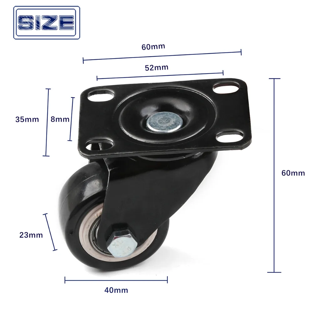 Черные резиновые поворотные ролики высокая емкость подшипника 50 кг офисное