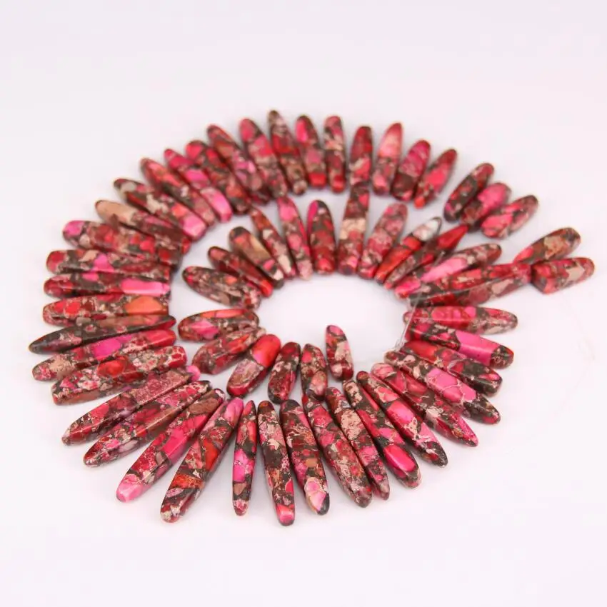 Fushcia Sea Sediment Stone Top Drilled Slice Loose Beads Pendants Aqua Terra Stones Graduated Stick Points Craft Necklace Bulk | Украшения