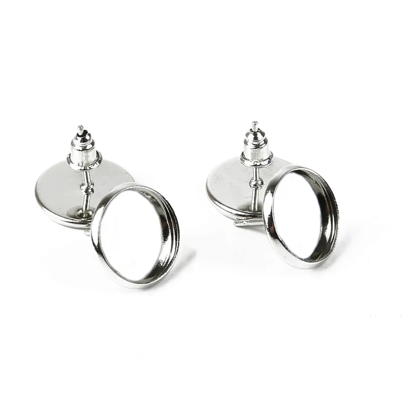 Rhodium 10 шт./лот, 12 мм, железные серьги, кабошоны, пуговицы(с берушками), пустая основа для самостоятельного изготовления сережек, ювелирных изделий - Окраска металла: Rhodium