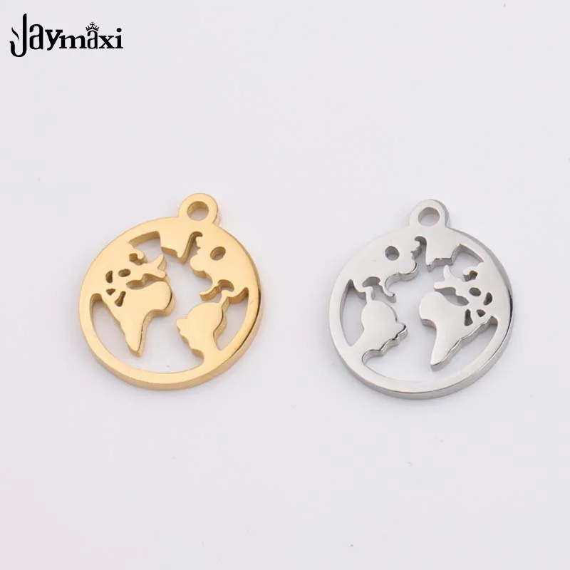 

Jaymaxi Hollow Round World Map Charm Stainless Steel Mirror Polished Travel Map Metal Pendant Jewelry 15*17.3mm 20Piece/lot