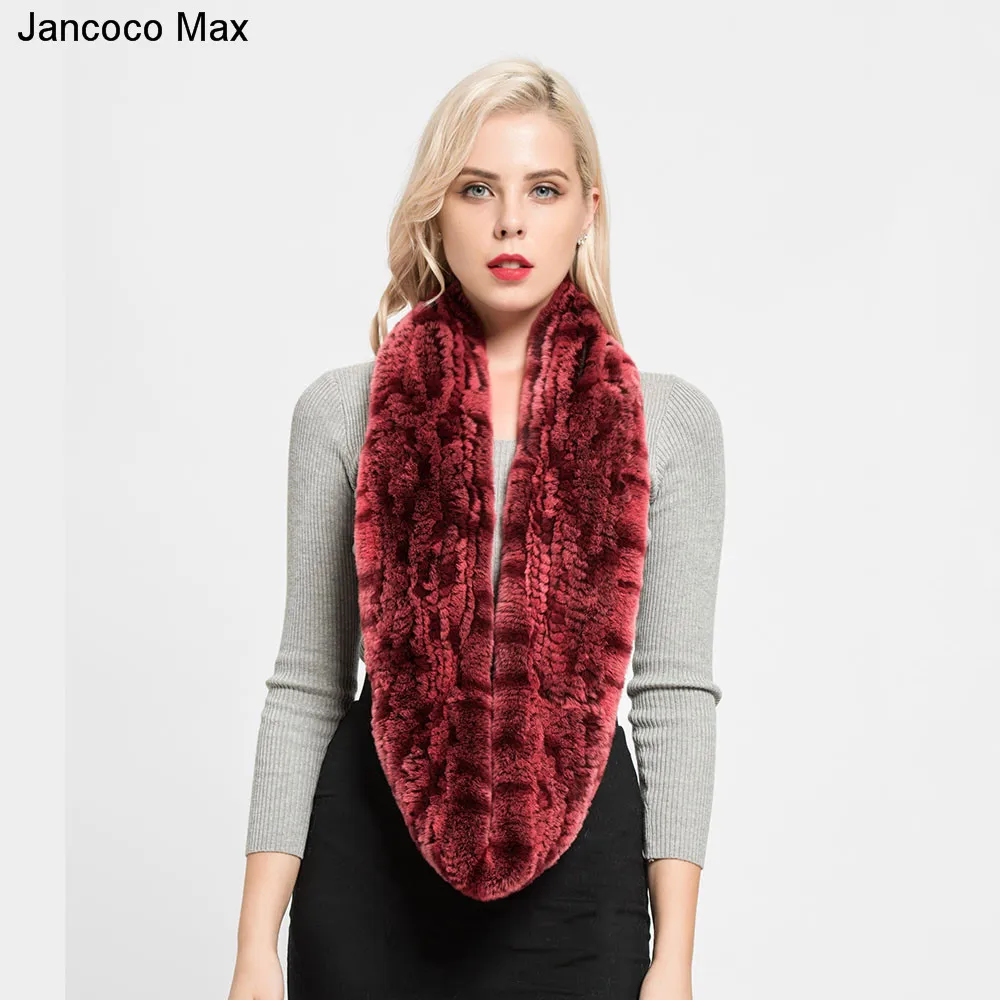 Jancoco Max Настоящий мех кролика длинные шарфы Высококачественная зимняя теплая шаль шейный платок S7097