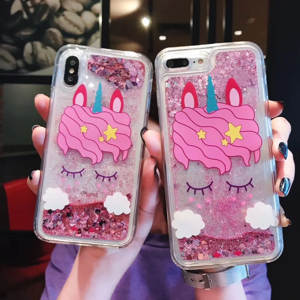 Kerzzil Bling Shining Stars Liquid Quicksand Case For iPhone X 10 Soft Cases Cover 7 8 6 6s Plus Cat Animal Capa | Мобильные
