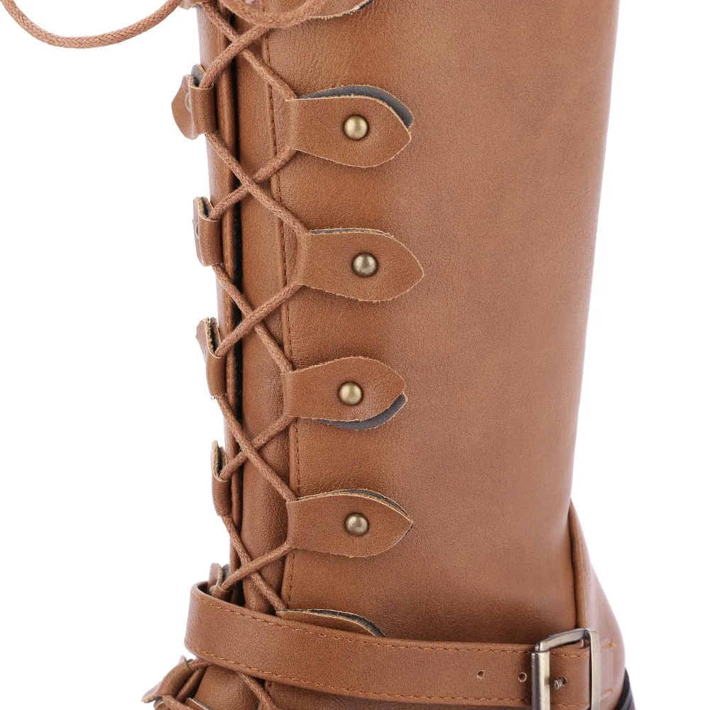 KEBEIORITY/модные женские высокие сапоги на шнуровке до колена в стиле панк-рок не