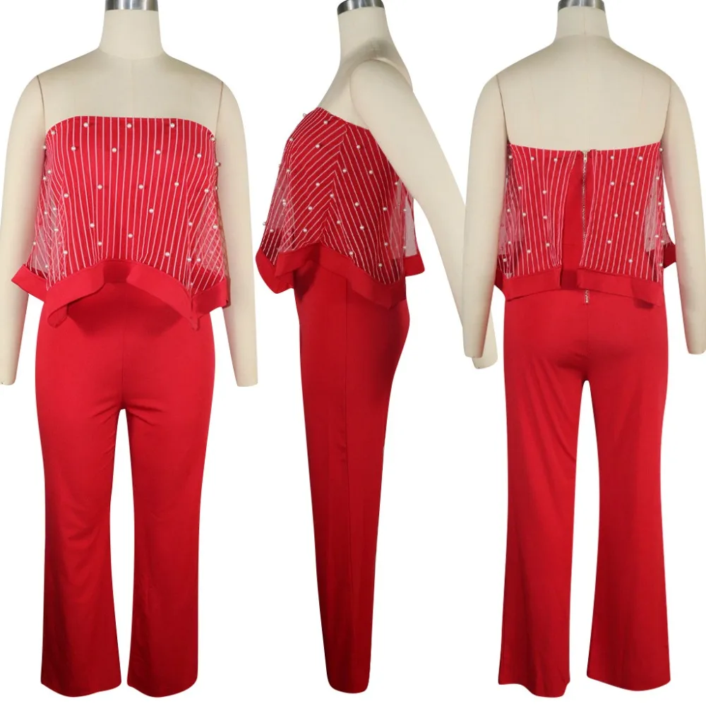 

Casual Sexy Sleeveless Mesh Beads Bodycon Pants Women Jumpsuit