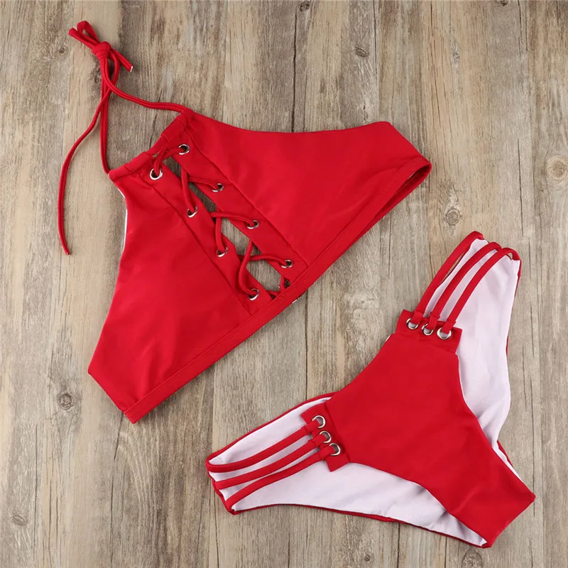 Купальник-бикини женский пикантный однотонный купальник с высокой талией на