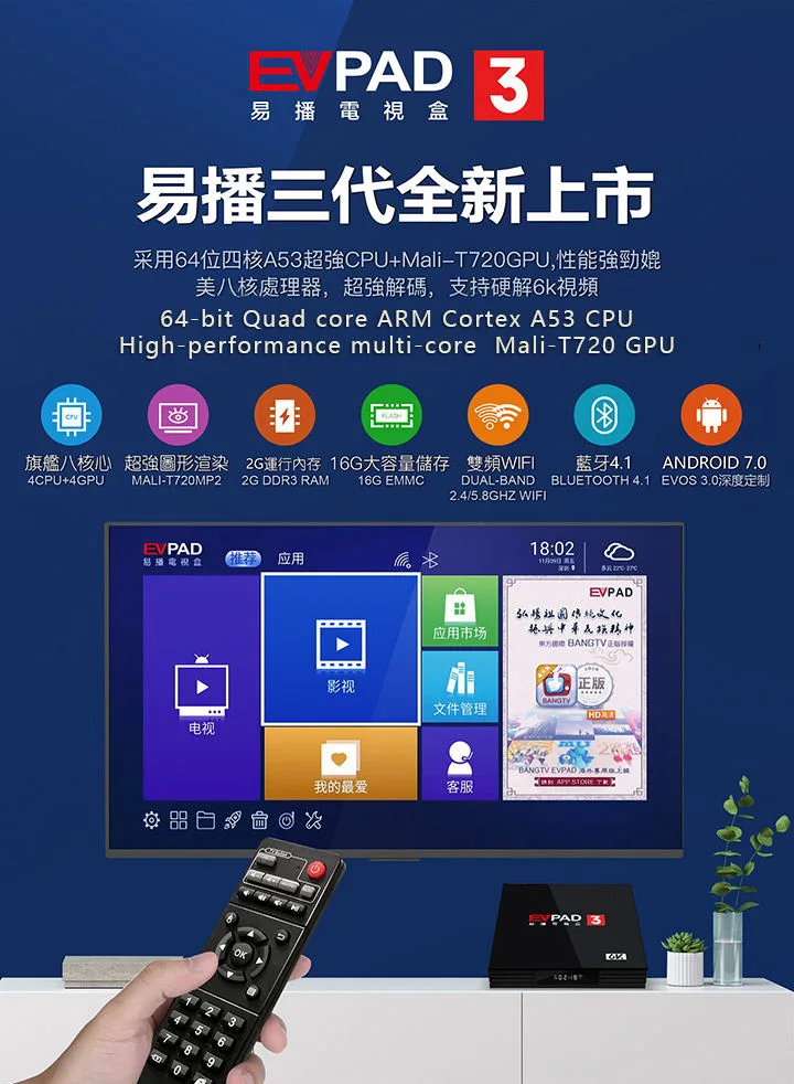 EVPAD 3 Android tv BOX 2G16G с ip tv для корейской Японии Malay SG CN HK TW Таиланд индонезийская Америка модернизирована от 2S