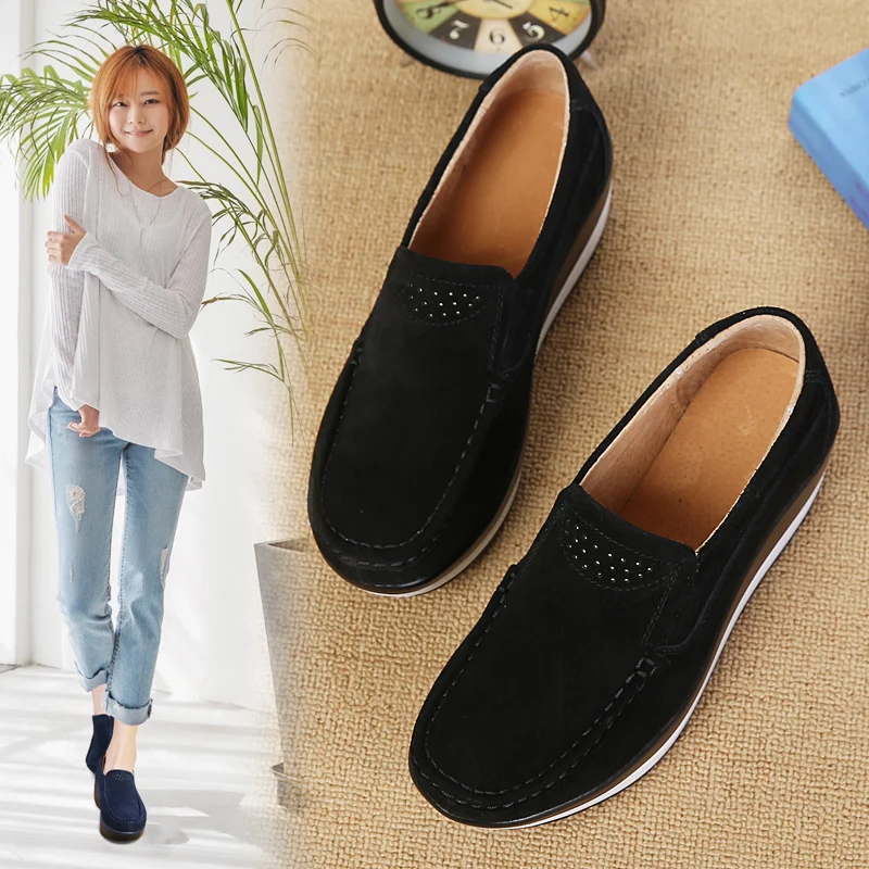 FOXONDO 2018 Autumn women flat platform sneakers leather suede moccasins shoes ladies blue casual oxford slip on flats3213 | Обувь
