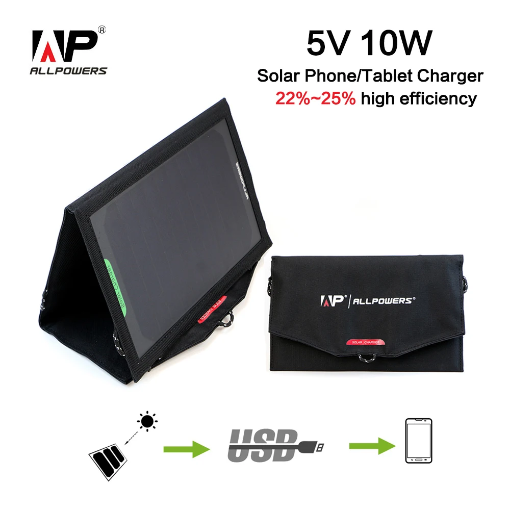 ALLPOWERS 10W Солнечное зарядное устройство для телефона 5V 1.6A USB портативное солнечное
