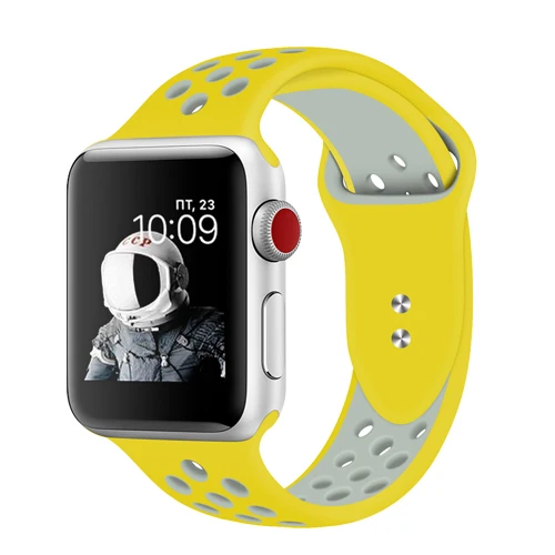 Yellow silver EIMO Correa для наручных часов Apple Watch, ремешок 42 мм, 38 мм, Версия 44/40 мм наручных часов iwatch серии 4, версия 1, 2, 3, ремешок Nike спортивный ремешок для часов Силиконовый Браслет наручный ремень ремешок для часов - Цвет ремешка: Yellow silver