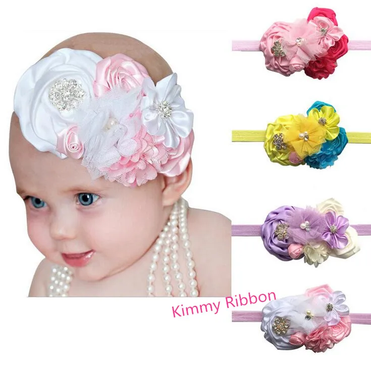 

100pcs Kids Girl Luxury Bow Pearl Rose Flower Headband Hair Band