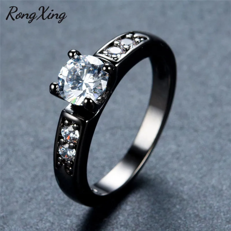 RongXing White Round Cubic Zirconia Rings for Women Men Vintage Black Gold Filled Crystal Zircon Ring New Fashion Jewelry RB1354 | Украшения