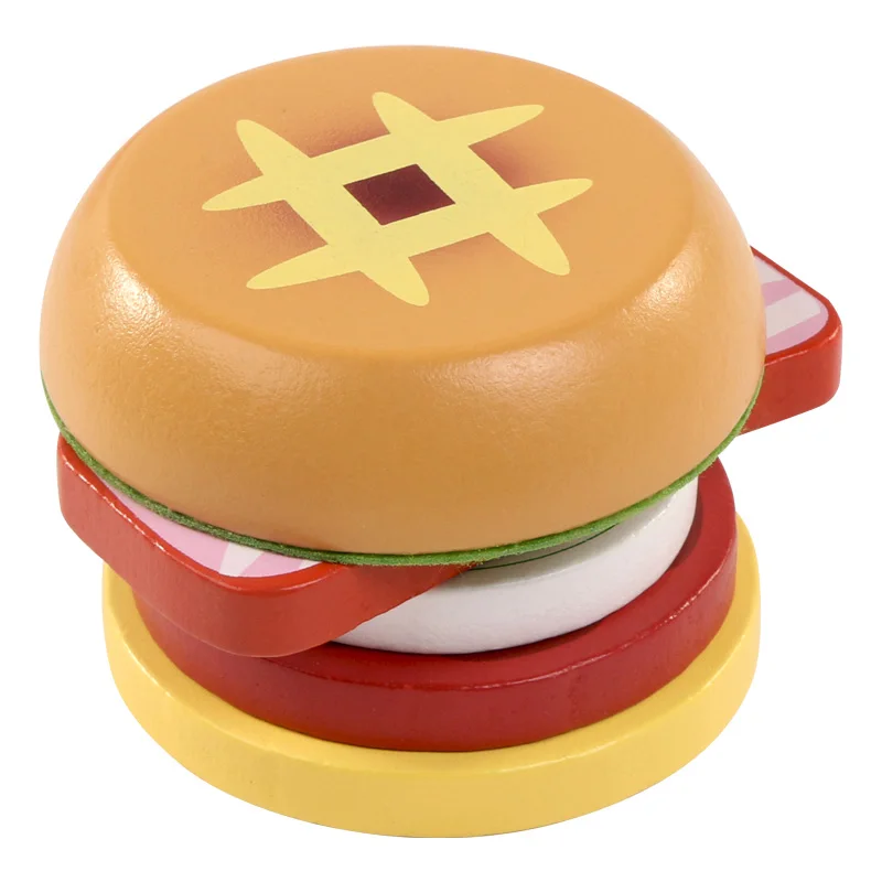 Hamburger Деревянные Кухонные Игрушки для маленьких детей из логвуда, миниатюрная игра для еды и овощей, рыбные гамбургеры, Ранние развивающие детские подарки - Цвет: Hamburger