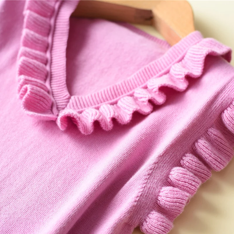 Women Sweater Dress Spring Autumn Cashmere Blending Ruffled V-Neck Frilled Tank Sleeveless Dresses Knit Pullover | Женская одежда