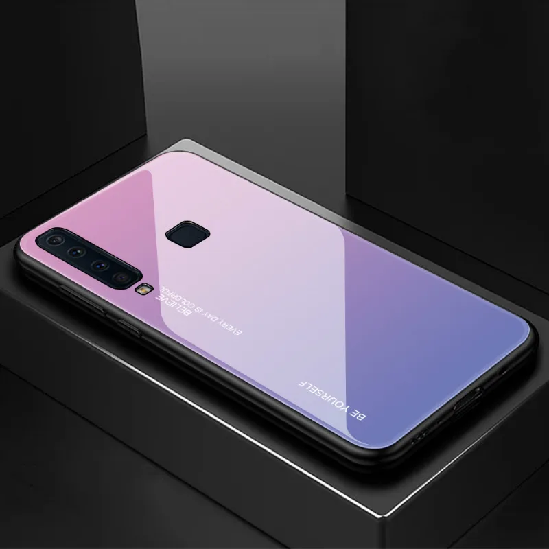 Чехлы с закаленным стеклом для samsung Galaxy A70 чехол A50 A30 A20E A20 A10 M30 M20 M10 A750 на спине градиент Цвет бампер для A9Pro