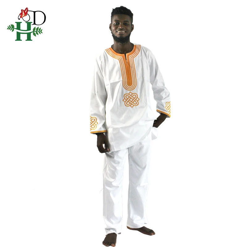 H & D 2019 Мужская традиционная африканская одежда bazin riche hombres camisa con pantalones bordado camiseta