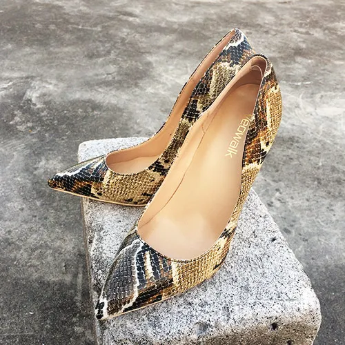 8cm heels Veowalk/пикантные женские туфли на высоком каблуке 8 см, 10 см, 12 см, с принтом питона, с острым носком; модные женские туфли-лодочки; Свадебная обувь для вечеринки; большие размеры - Цвет: 8cm heels
