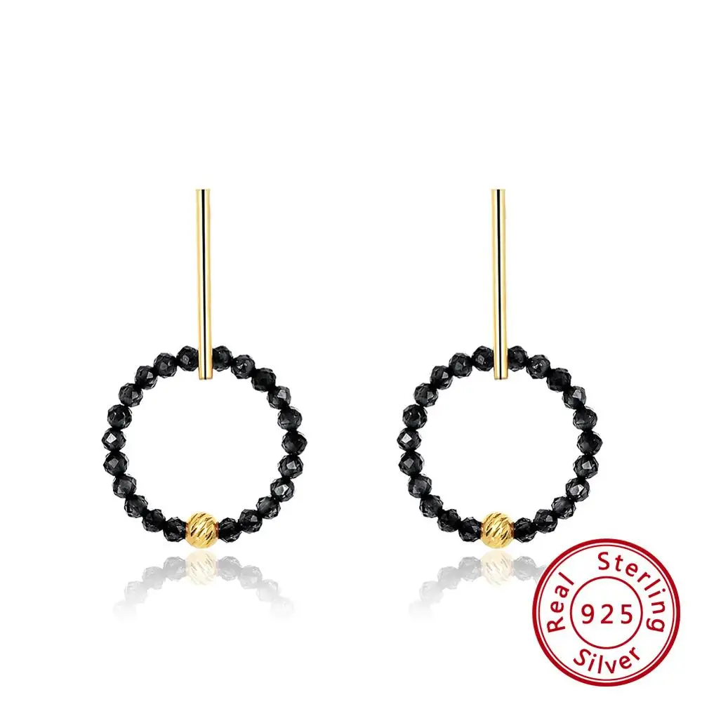 Black Spinel ORSA JEWELS новейшие чистые 925 натуральные серьги-подвески с драгоценными камнями для леди стерлингового серебра Висячие круглые серьги ювелирные украшения SE153 - Цвет камня: Black Spinel