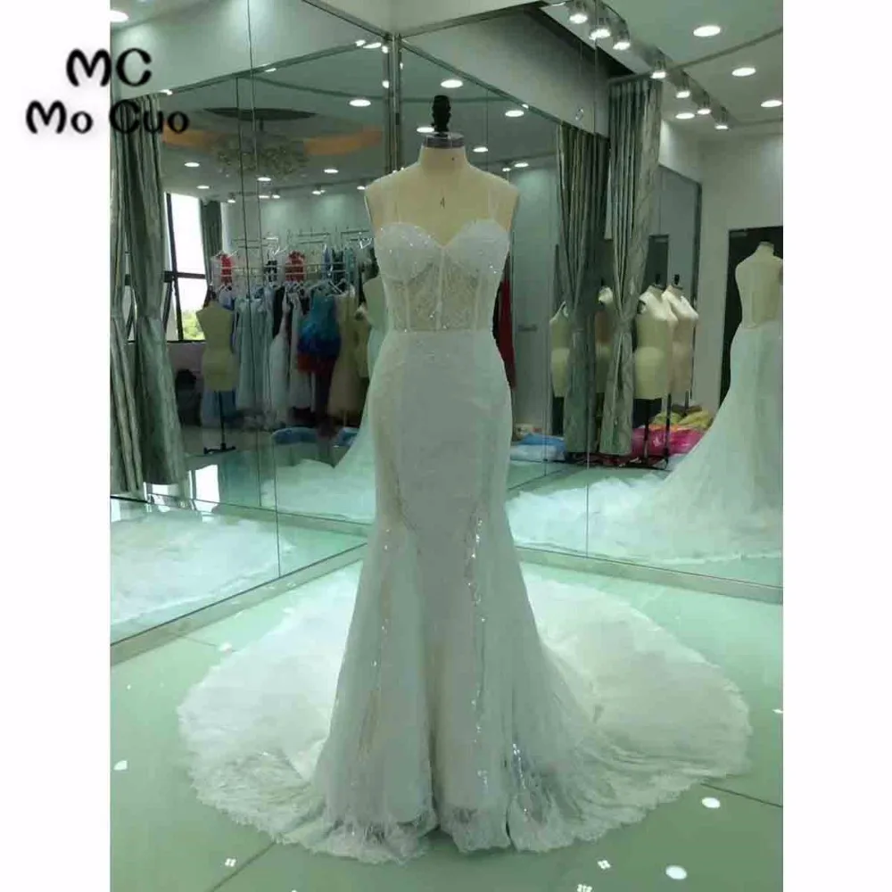 Посмотреть хотя 2018 Роскошные свадебные платья русалки кружева бисером подсчет