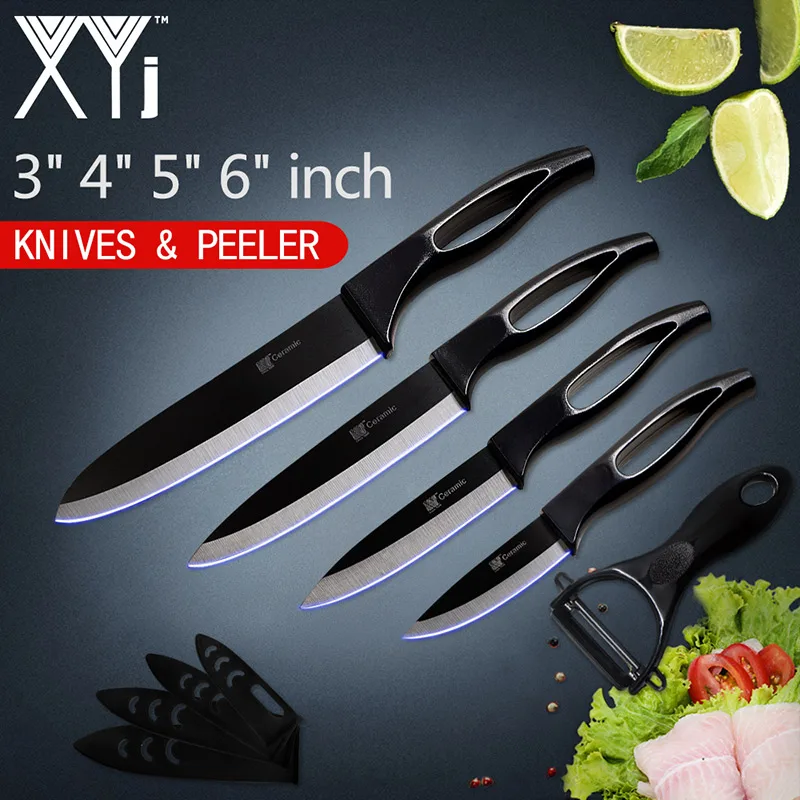 Black Black XYj оксид циркония Керамический кухонный нож наборы Мясорубка 3 4 5 6 дюймов Кухонные ножи с Овощечистка полой ручкой Керамические ножи - Цвет: Black Black