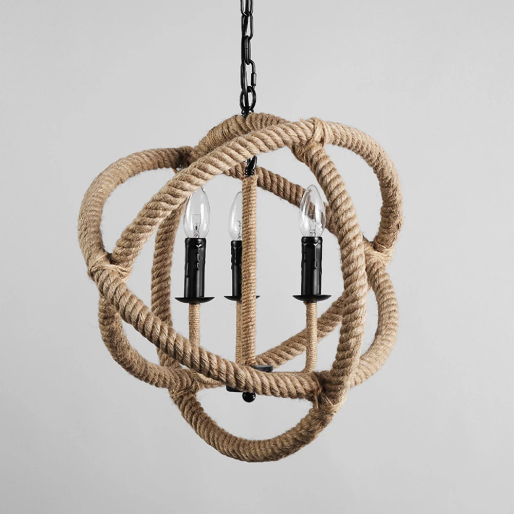 3 Arms E14 AC110-120V Hanging Hemp Rope Ball-Shaped Pendant Light Vintage Retro Country Style | Освещение