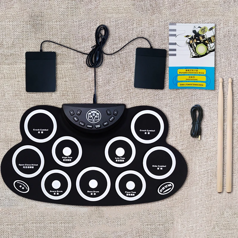 

Hand Roll Electronic Drum 9 Set Kit Ultra-thin Portable Digital Child Exercise Drum White Yellow Pedal 2019 New Gifts GU33