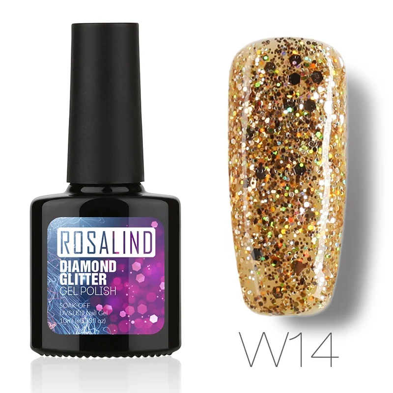 W14 ROSALIND 10 мл Профессиональный отмачиваемый бриллиантовый блеск с ультрафиолетовым свечением светодиодный Гель-лак для ногтей стойкий маникюр УФ-гель для ногтей - Цвет: W14