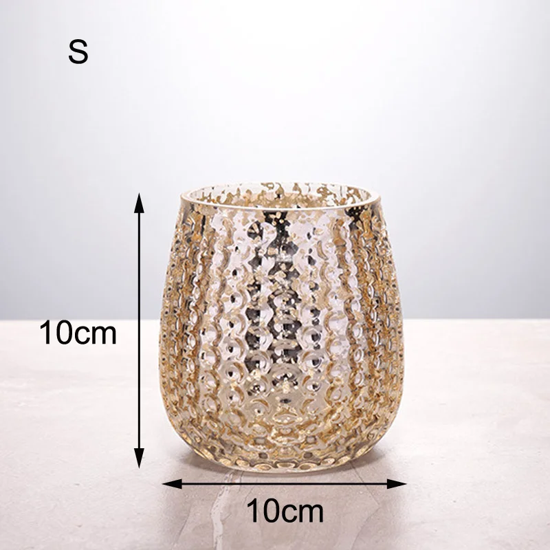 S 10x10cm Европейская Золотая стеклянная ваза, Искусственные Позолоченные Подсвечники, вазы для дома, гостиной, минималистичный декор, цветочные вазы для свадеб - Цвет: S 10x10cm