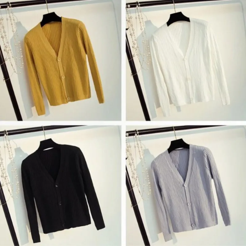 OLGITUM 2019 Autumn/Winter Short Cardigans Sweater Women Long Sleeve Solid Knitted For Female |