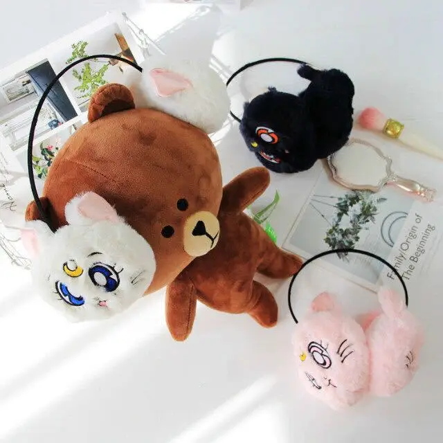 3 цвета аниме Сэйлор Мун Луна Кот Kawaii игрушка унисекс плюшевые наушники Мягкий Зима Осень теплые наушники бренд