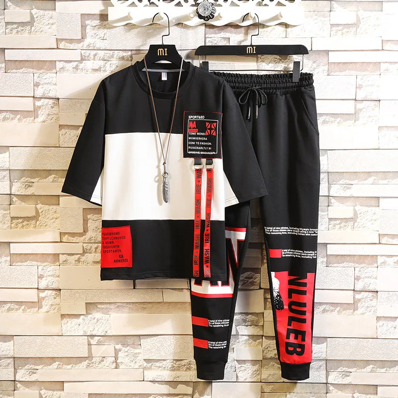 Men's Summer Short Sleeve T-Shirt Set Casual Men's Half Sleeve Two-Piece Suit Tracksuit Men Sport Pants Men Size M-3xl
