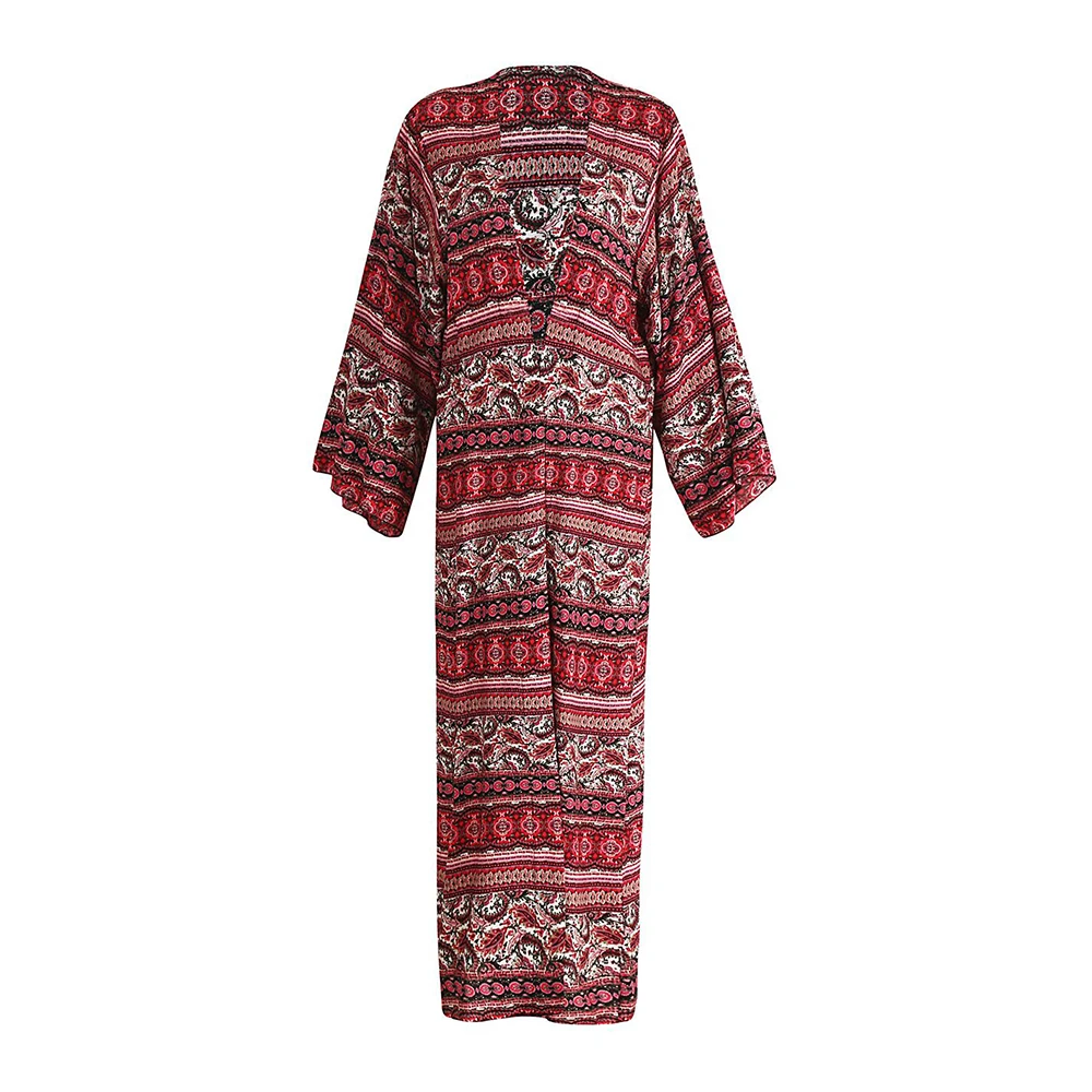 Для женщин Лето Boho Пляж Cover Up топы кимоно длинный кардиган сарафан печати блузка