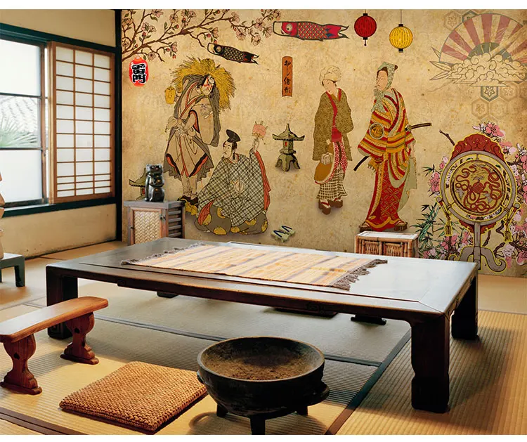 Пользовательские винтажные японские Ukiyo-e дамы 3D настенной бумаги для стены 3d суши кухня ресторан отель промышленный Декор обои