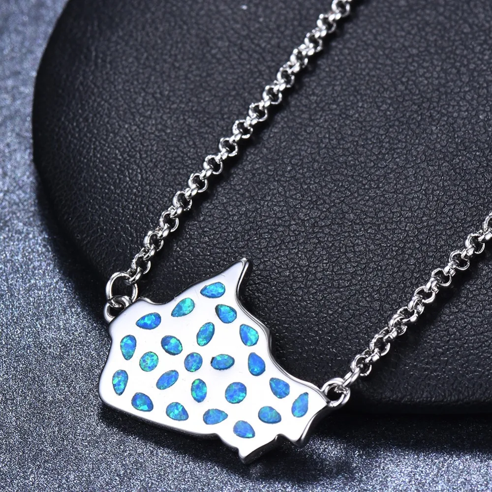 

100% 925 Sterling Silver Necklaces Women Natural Stone Exquisite Country Map Inlaid Natural Opal Stone Necklace for Women