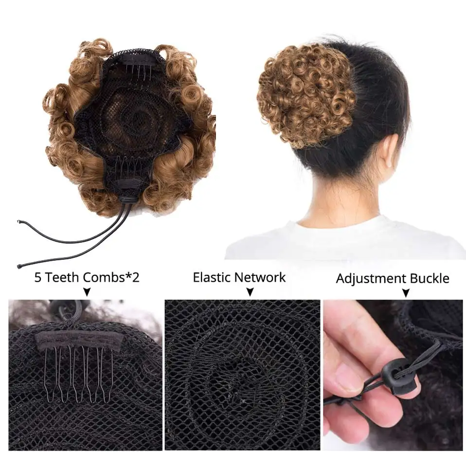S-noilite Puff афро короткие кудрявые вьющиеся волосы булочка синтетические шиньон