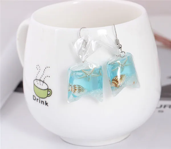 Уникальный дизайн акриловые серьги-капельки с раковиной и жемчугом в виде