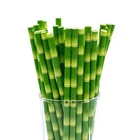 Зеленые Бамбуковые бумажные соломинки 25 шт.лот, на день рождения, свадьбу, декоративное событие, тропические принадлежности для вечеринок, питьевая соломинка