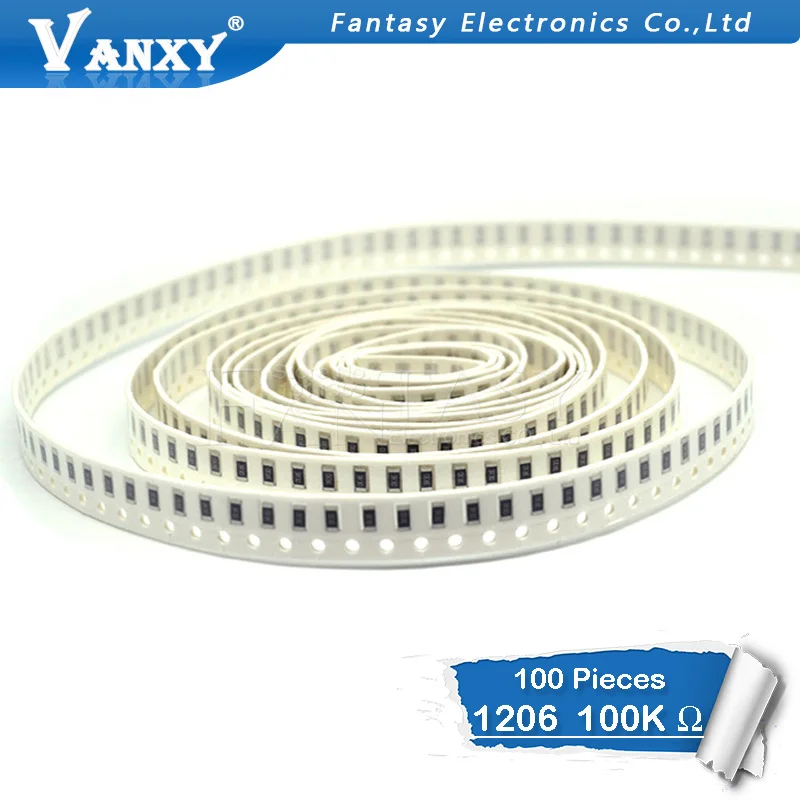 100 шт 1206 SMD резистор 1% 100K ohm Чип 0 25 W 1/4W 104|smd resistor|1206 smd resistorchip resistors |