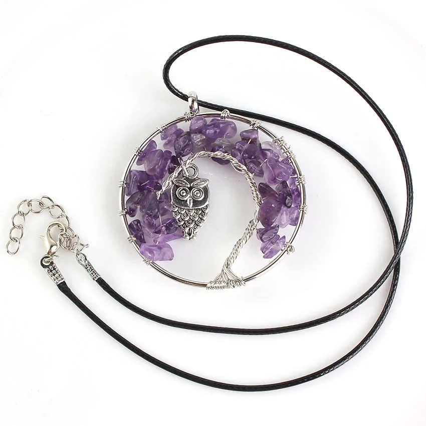 Xinshangmie Посеребренная фиолетовая Аметист гравий Дерево жизни инкрустация Сова