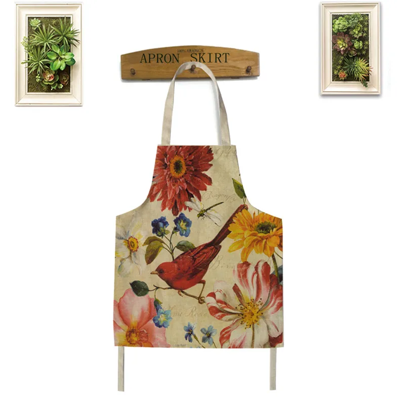 Japanese Bird Linen Fabric Clean Apron Novelty BBQ Party Aprons For Women Kids Kitchen Chef Cooking Anti-oil Personality | Дом и сад