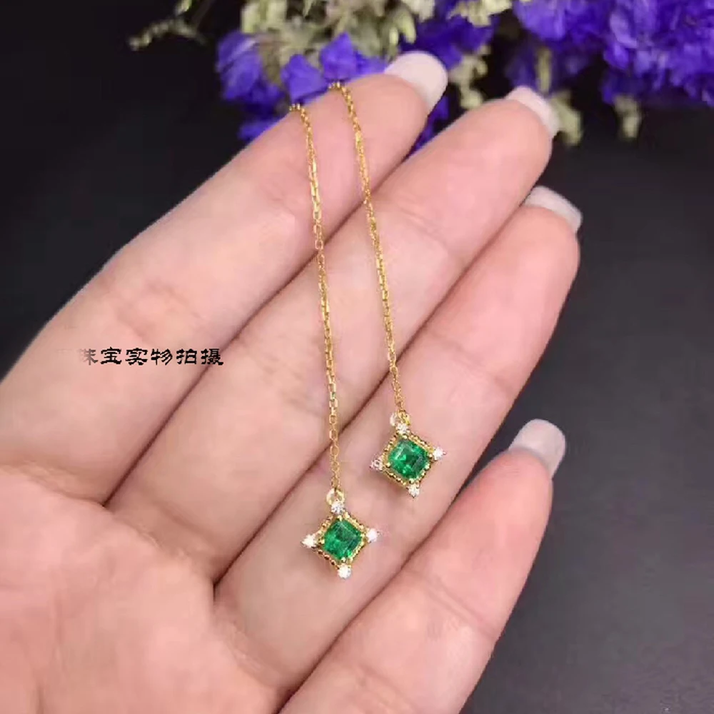 Серьги женские из серебра с натуральным изумрудом|Серьги-подвески| |