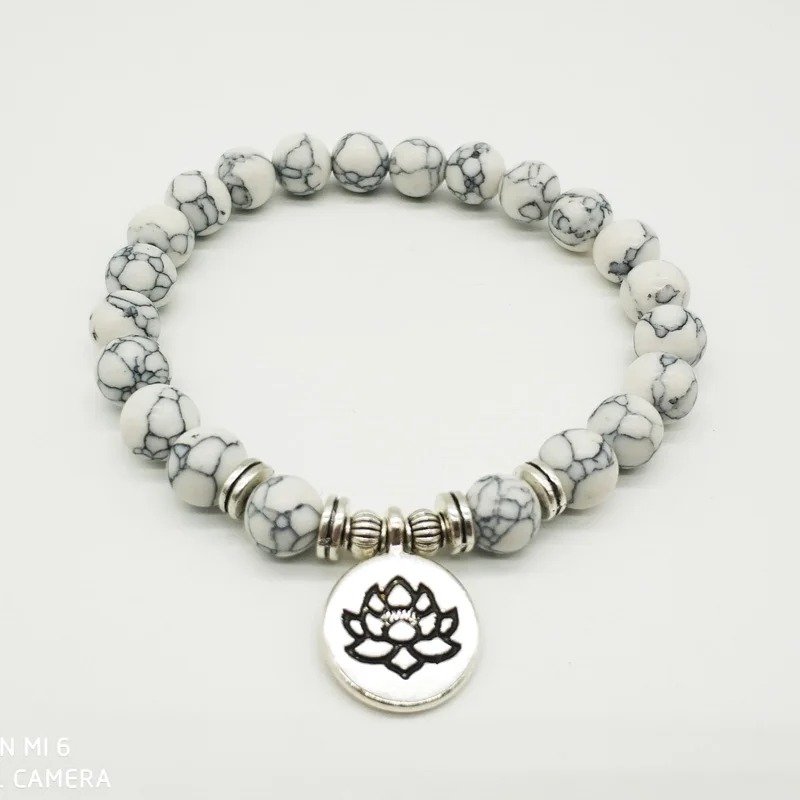 Дизайнерский женский браслет YUZHEJIE модное ожерелье Mala Howlite с цветком лотоса или