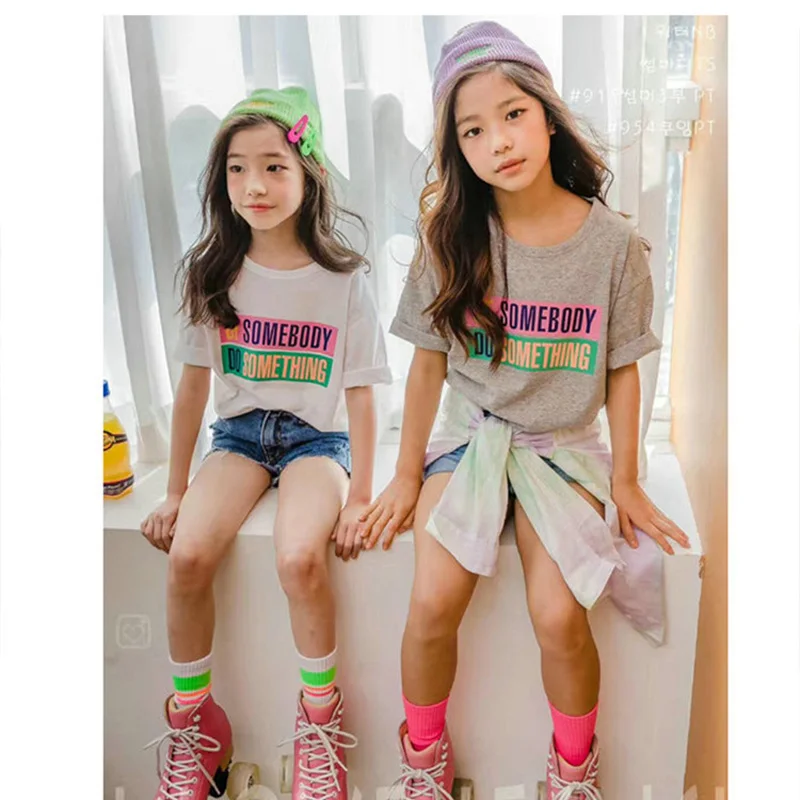 Детская футболка для девочек топы свободная повседневная одежда больших с